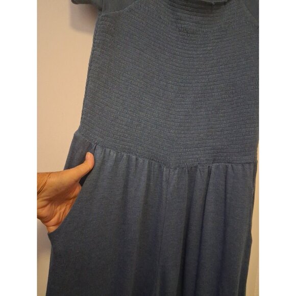 Soft Surroundings Frida Jumpsuit Smocked Wide Leg Blue Pockets Med Tall Beachy - Picture 4 of 8